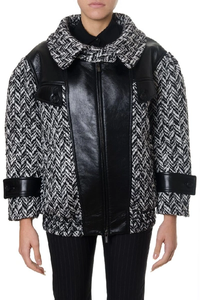 Shop Miu Miu Leather Insert Bomber Jacket In Multi