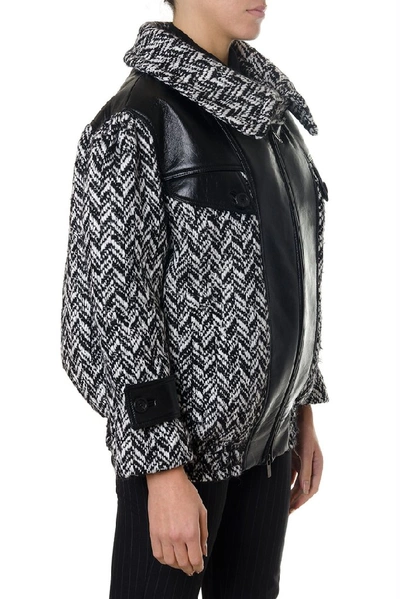 Shop Miu Miu Leather Insert Bomber Jacket In Multi