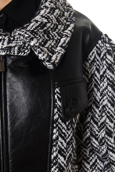 Shop Miu Miu Leather Insert Bomber Jacket In Multi