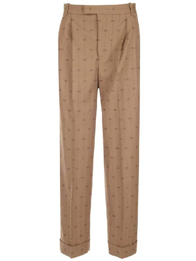Shop Gucci Gg Striped Trousers In Beige
