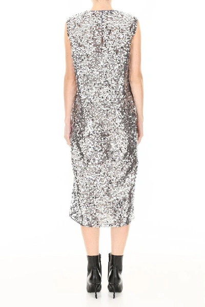 Shop Prada Sequinned Midi Dress In Silver