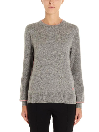 Shop Tory Burch Logo Embroidered Crewneck Sweater In Grey