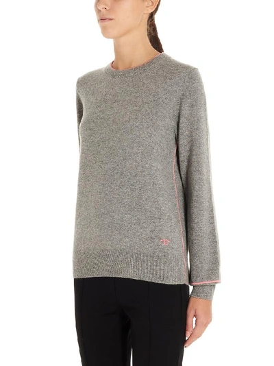 Shop Tory Burch Logo Embroidered Crewneck Sweater In Grey