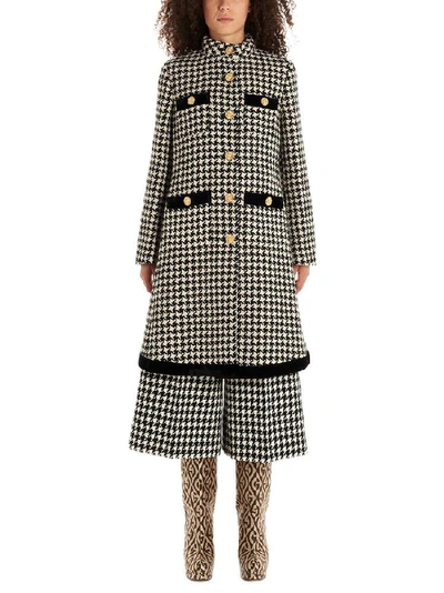 Shop Gucci Houndstooth Coat In Grey