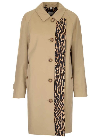 Burberry Leopard Print Trim Trench Coat In Beige | ModeSens