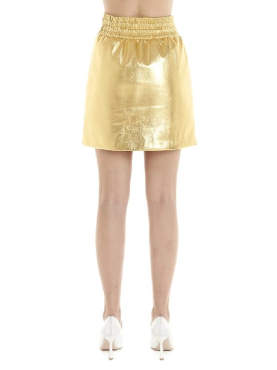 Shop Miu Miu Metallic Effect Side Slit Mini Skirt In Gold