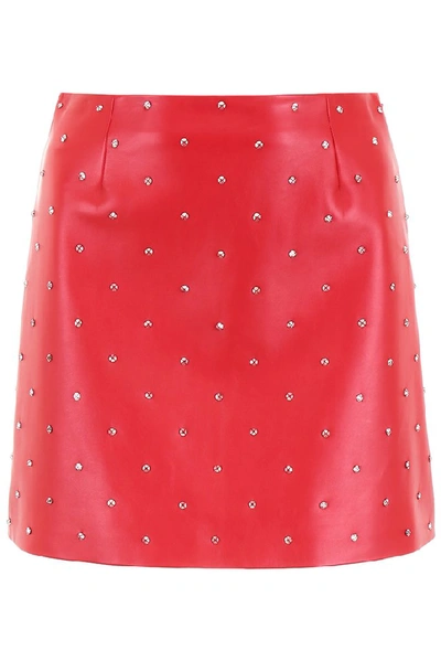 Shop Miu Miu Studded Mini Skirt In Red