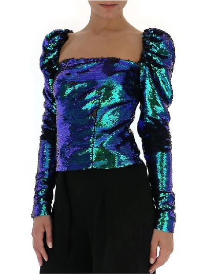 Shop Amen Metallic Sequin Top In Green