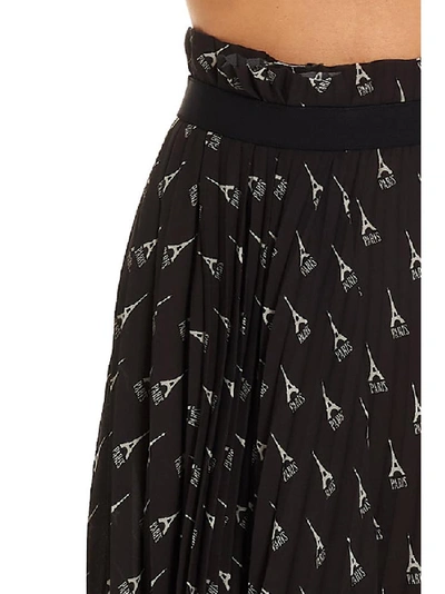 Shop Balenciaga Pleated Eiffel Tower Print Skirt In Black