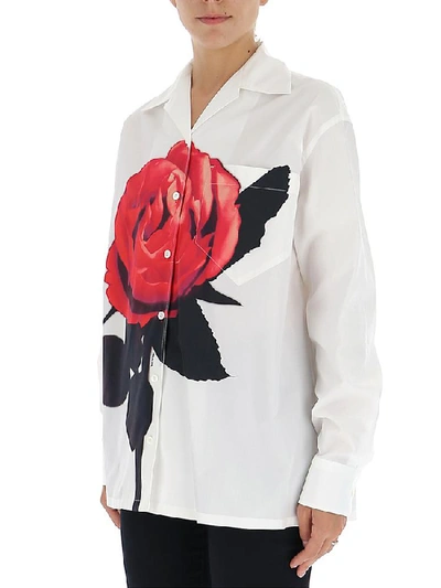 Shop Miu Miu Rose Print Shirt In White