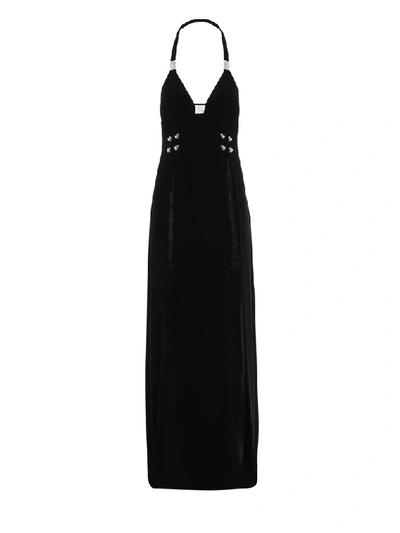 Shop Versus Halterneck Side Split Maxi Dress In Black
