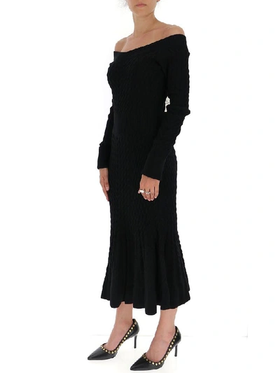 Shop Alexander Mcqueen Off Shoulder Cable Knit Dress In Black