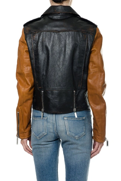 Shop Saint Laurent Contrast Sleeves Biker Jacket In Multi