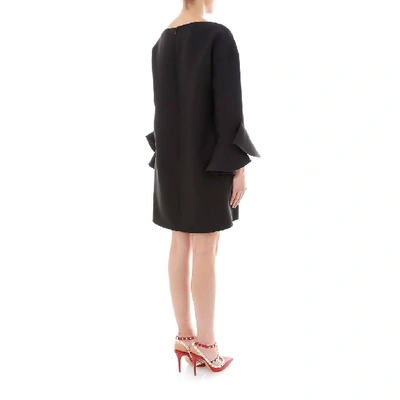Shop Valentino Ruffled Sleeve Mini Dress In Black