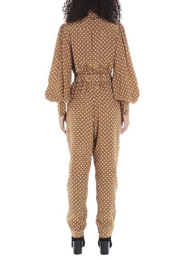 Shop Zimmermann Polka Dot Detail Belted Jumpsuit In Brown