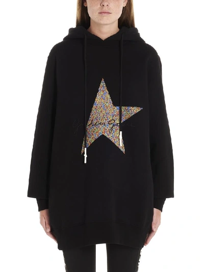 Shop Golden Goose Deluxe Brand Star Logo Embroidered Hoodie In Black