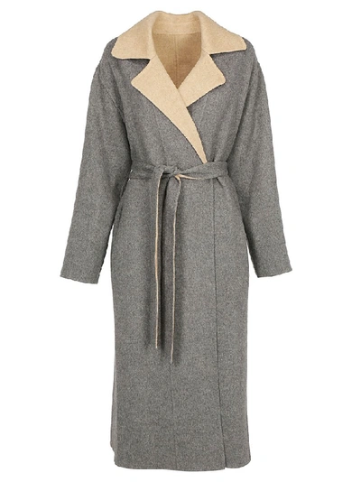 Shop Givenchy Reversible Belted Panelled Coat In Grey Beige