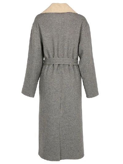 Shop Givenchy Reversible Belted Panelled Coat In Grey Beige