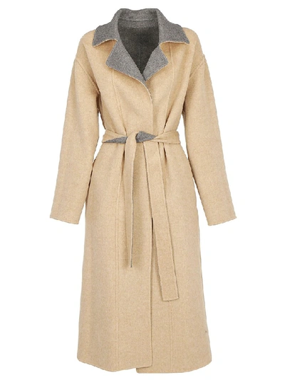 Shop Givenchy Reversible Belted Panelled Coat In Grey Beige