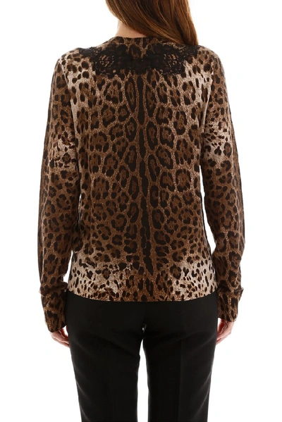 Shop Dolce & Gabbana Leopard Lace Insert Cardigan In Multi