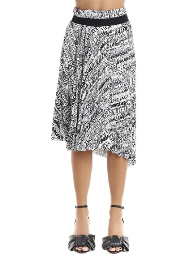 Shop Balenciaga Logo Pleated Asymmetric Skirt In Multi