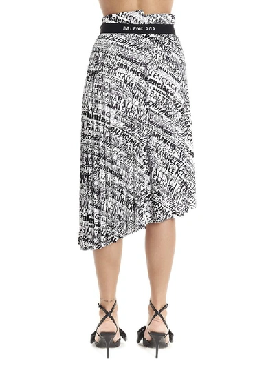 Shop Balenciaga Logo Pleated Asymmetric Skirt In Multi