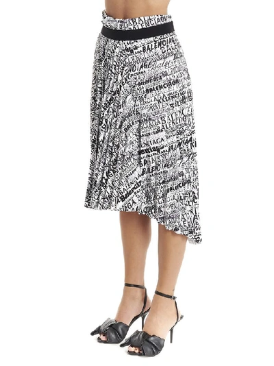 Shop Balenciaga Logo Pleated Asymmetric Skirt In Multi