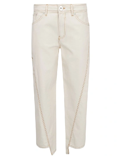 Shop Lanvin Asymmetric Hem Detail Jeans In Beige