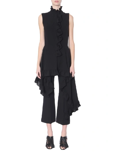 Shop Alexander Mcqueen Asymmetric Ruffled Sleeveless Top In Black