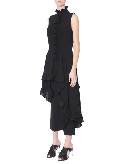 Shop Alexander Mcqueen Asymmetric Ruffled Sleeveless Top In Black