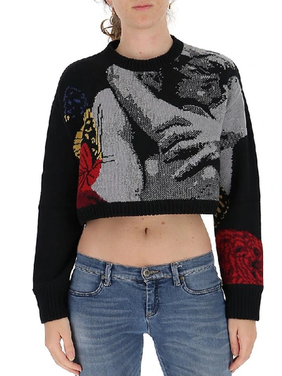 Shop Valentino Motif Jacquard Cropped Sweater In Multi