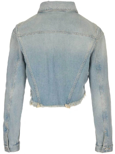 Shop Givenchy Cropped Frayed Denim Jacket In Light Blue