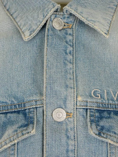 Shop Givenchy Cropped Frayed Denim Jacket In Light Blue