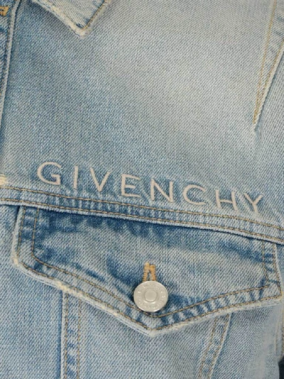 Shop Givenchy Cropped Frayed Denim Jacket In Light Blue