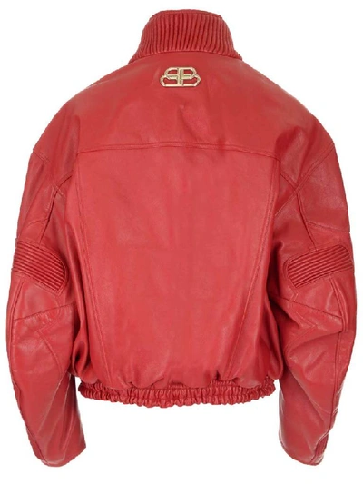 Shop Balenciaga Monogram Plaque Oversize Bomber Jacket In Red