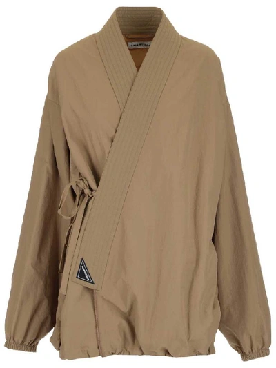 Shop Balenciaga Tied Wrap Detail Jacket In Beige