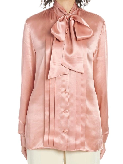 Shop Gucci Pussy Bow Pleated Shirt In Pink
