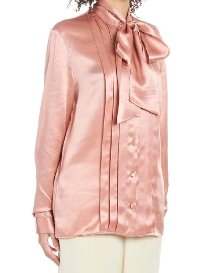 Shop Gucci Pussy Bow Pleated Shirt In Pink