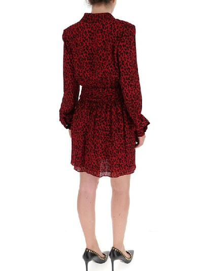 Shop Saint Laurent Leopard Print Mini Dress In Red