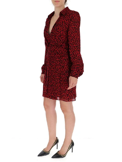 Shop Saint Laurent Leopard Print Mini Dress In Red