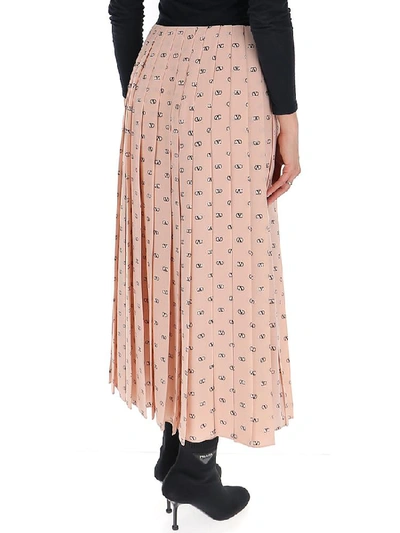 Shop Valentino Logo Print Pleated Skirt In Pink