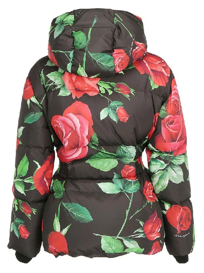 Shop Dolce & Gabbana Rose Print Belted Jacket In Multi