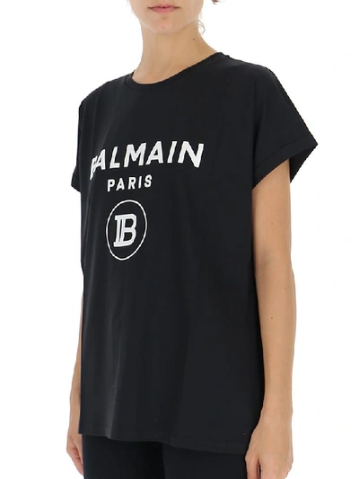 Shop Balmain Logo Print Crewneck T In Black
