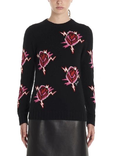 Shop Prada Rose Intarsia Knitted Sweatshirt In Black