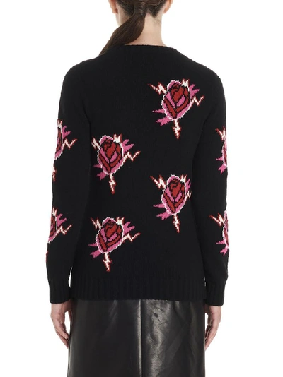 Shop Prada Rose Intarsia Knitted Sweatshirt In Black