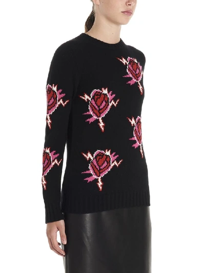 Shop Prada Rose Intarsia Knitted Sweatshirt In Black