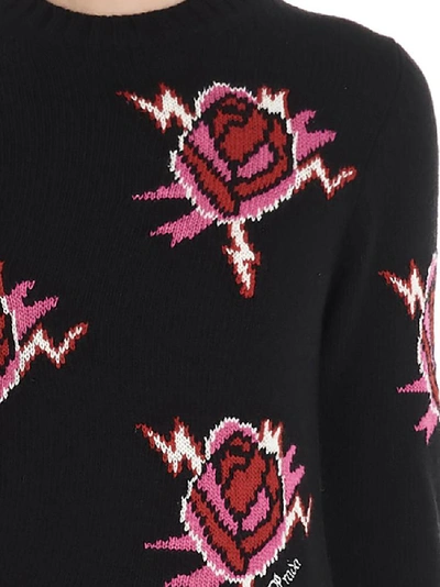 Shop Prada Rose Intarsia Knitted Sweatshirt In Black