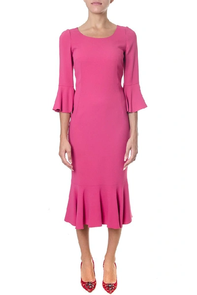 Shop Dolce & Gabbana Frill Sleeve Fitted Dress In Pink