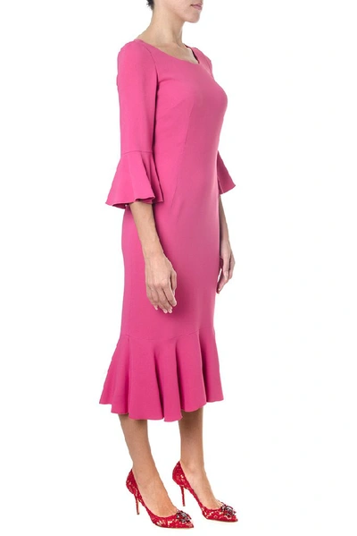 Shop Dolce & Gabbana Frill Sleeve Fitted Dress In Pink