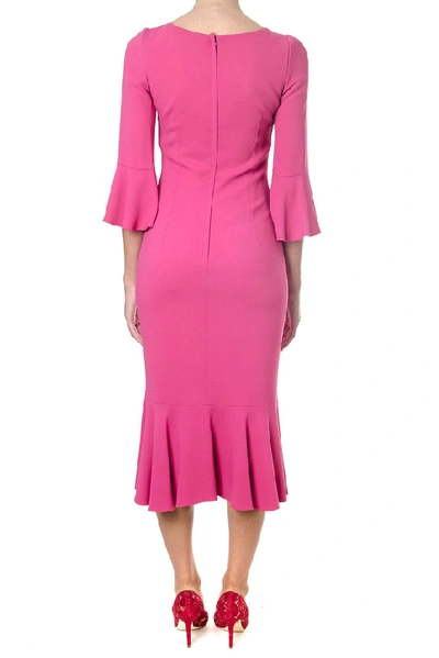 Shop Dolce & Gabbana Frill Sleeve Fitted Dress In Pink
